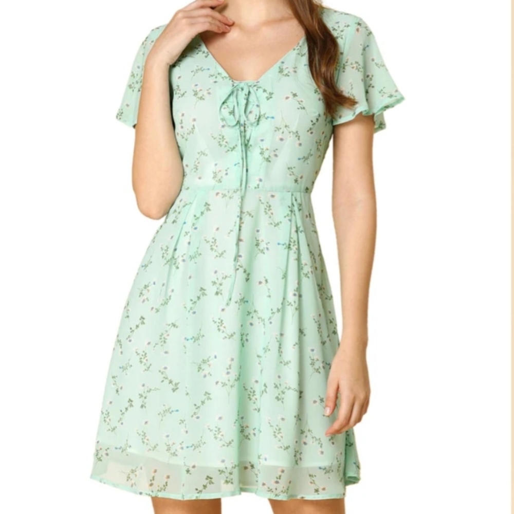 Allegra K Women's Mint Green Floral Midi Dress NWT MED Lined